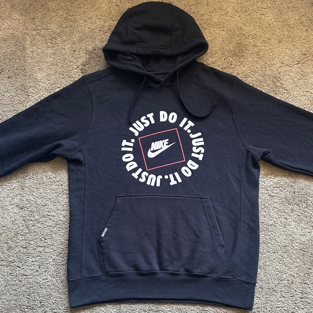 Nike Mens Hoodie Just Do It Pullover Graphic Sweatshirt Black Size M